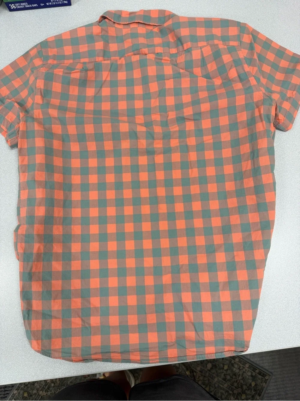 J. Crew Coral and Sage Check Short-Sleeve Button-Down Shirt